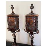 DR - Pair of Vintage Art Nouveau Table Lamps with Amber Glass Panels