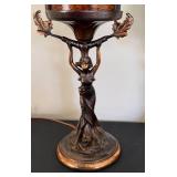 DR - Pair of Vintage Art Nouveau Table Lamps with Amber Glass Panels