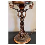 DR - Pair of Vintage Art Nouveau Table Lamps with Amber Glass Panels