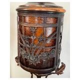 DR - Pair of Vintage Art Nouveau Table Lamps with Amber Glass Panels