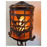DR - Pair of Vintage Art Nouveau Table Lamps with Amber Glass Panels