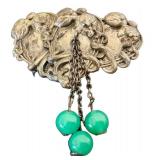 Antique Art Nouveau Two-Piece Buckle with Green Bead Drops
