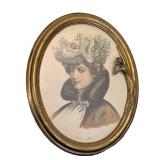 LR - Wiener Mode Art Nouveau Portrait Print - Brass Art Nouveau Oval Frame