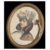 LR - Wiener Mode Art Nouveau Portrait Print - Brass Art Nouveau Oval Frame