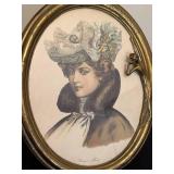 LR - Wiener Mode Art Nouveau Portrait Print - Brass Art Nouveau Oval Frame