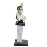 LR - Galos Porcelain Bust on Marble Pedestal - Woman with Feathered Hat