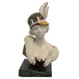 LR - Galos Porcelain Bust on Marble Pedestal - Woman with Feathered Hat