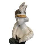 LR - Galos Porcelain Bust on Marble Pedestal - Woman with Feathered Hat