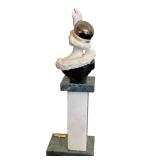 LR - Galos Porcelain Bust on Marble Pedestal - Woman with Feathered Hat