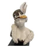 LR - Galos Porcelain Bust on Marble Pedestal - Woman with Feathered Hat