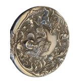 DR -Antique Silver-Plate Hand Mirror with Engraved Goddess Face & Floral Handle