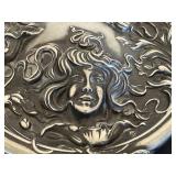 DR -Antique Silver-Plate Hand Mirror with Engraved Goddess Face & Floral Handle