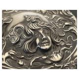DR -Antique Silver-Plate Hand Mirror with Engraved Goddess Face & Floral Handle