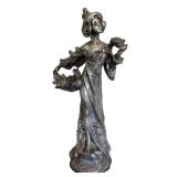 LR - Dahlias Nouveau Spelter Sculpture, Signed
