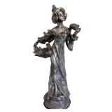 LR - Dahlias Nouveau Spelter Sculpture, Signed