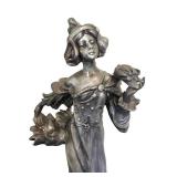 LR - Dahlias Nouveau Spelter Sculpture, Signed