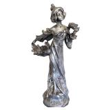 LR - Dahlias Nouveau Spelter Sculpture, Signed