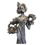 LR - Dahlias Nouveau Spelter Sculpture, Signed