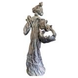 LR - Dahlias Nouveau Spelter Sculpture, Signed