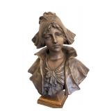 LR - Cast Metal Bust - Female Portrait with Bonnet on Square Base