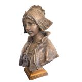 LR - Cast Metal Bust - Female Portrait with Bonnet on Square Base