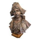 LR - Cast Metal Bust - Female Portrait with Bonnet on Square Base