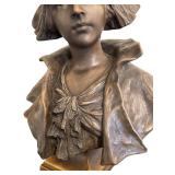 LR - Cast Metal Bust - Female Portrait with Bonnet on Square Base
