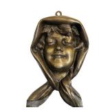 DR - Antique French Art Nouveau Brass Figural Wall Hanging