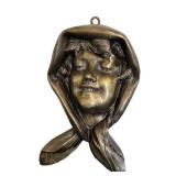 DR - Antique French Art Nouveau Brass Figural Wall Hanging