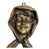 DR - Antique French Art Nouveau Brass Figural Wall Hanging