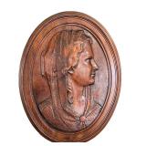 DR - Antique Clara Louise Kellogg Bas Relief in Carved Wooden Medallion- Signed Miollet