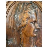 DR - Antique Clara Louise Kellogg Bas Relief in Carved Wooden Medallion- Signed Miollet