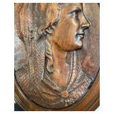 DR - Antique Clara Louise Kellogg Bas Relief in Carved Wooden Medallion- Signed Miollet