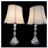 LR - Lead Crystal Table Lamps Pair - Vintage Hand-Cut