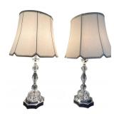 LR - Lead Crystal Table Lamps Pair - Vintage Hand-Cut