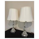 LR - Lead Crystal Table Lamps Pair - Vintage Hand-Cut