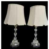 LR - Lead Crystal Table Lamps Pair - Vintage Hand-Cut