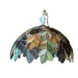 G - Vintage Stained Glass Ceiling Light - Leaf Pattern Tiffany-Style Shade