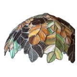 G - Vintage Stained Glass Ceiling Light - Leaf Pattern Tiffany-Style Shade