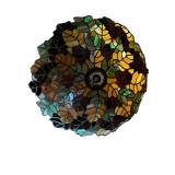 G - Vintage Stained Glass Ceiling Light - Leaf Pattern Tiffany-Style Shade