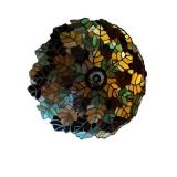 G - Vintage Stained Glass Ceiling Light - Leaf Pattern Tiffany-Style Shade