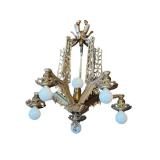 G - Chandelier - Vintage Art Deco Hanging Ceiling Light, 6-Bulb Brass Fixture
