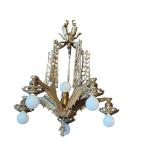 G - Chandelier - Vintage Art Deco Hanging Ceiling Light, 6-Bulb Brass Fixture