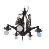 G - Chandelier - Vintage Art Deco Hanging Ceiling Light, 6-Bulb Brass Fixture