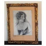 Antique 1929 Portrait Drawing - Framed 16x21 in