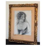 Antique 1929 Portrait Drawing - Framed 16x21 in