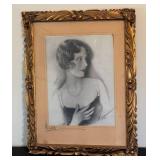 Antique 1929 Portrait Drawing - Framed 16x21 in