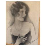 Antique 1929 Portrait Drawing - Framed 16x21 in