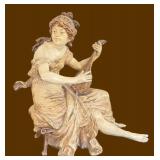 DR - 291D 16-Inch Antique Metal Statue - Woman Playing Lute