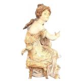 DR - 291D 16-Inch Antique Metal Statue - Woman Playing Lute